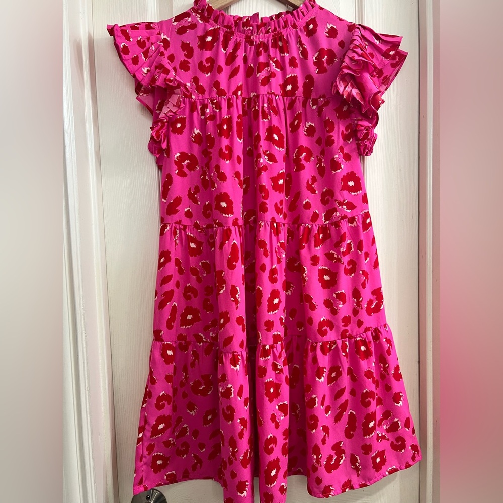 JODIFL Dress Women Small Vibrant Pink and Red Pattern